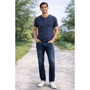 HUDSON BLAKE SEASON JEANS MED WASH WHISKERING CASUAL PREPPY STRAIGHT LEG MENS 31